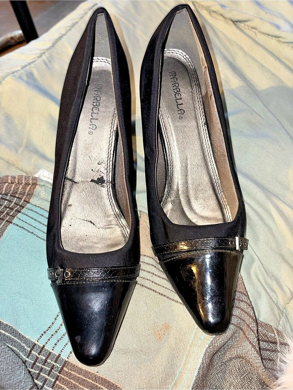 Marbella Pointed Toe Buckle Heels in Black